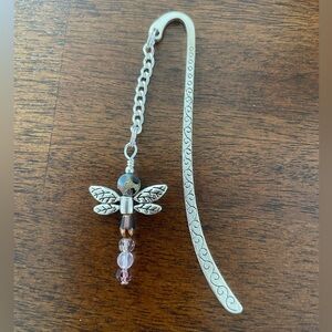 Handmade Purple & Pink Dragonfly Bookmark with Silver Tone Hook - ideal Gift